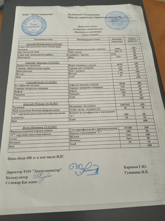 Тегін тамақ ас мәзірі