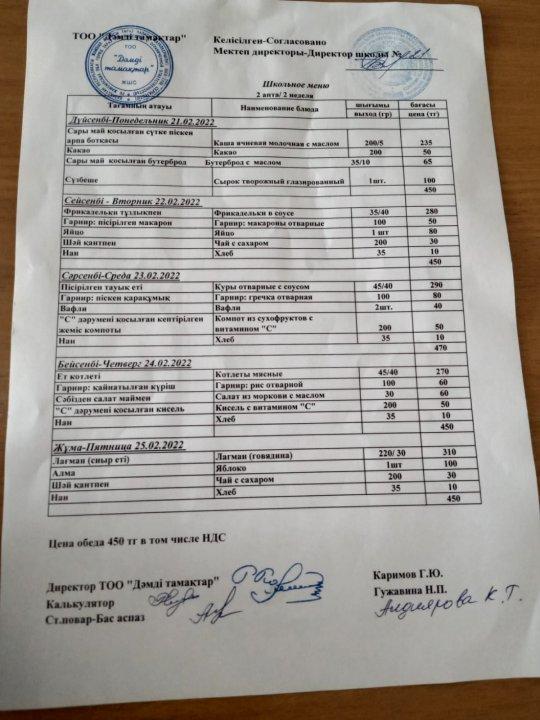 Меню по питанию