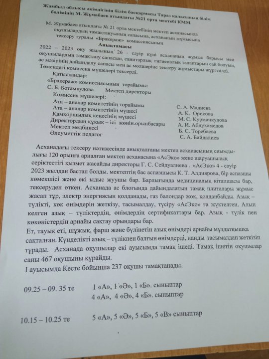 Бракераж комиссиясының тексеру анықтамасы