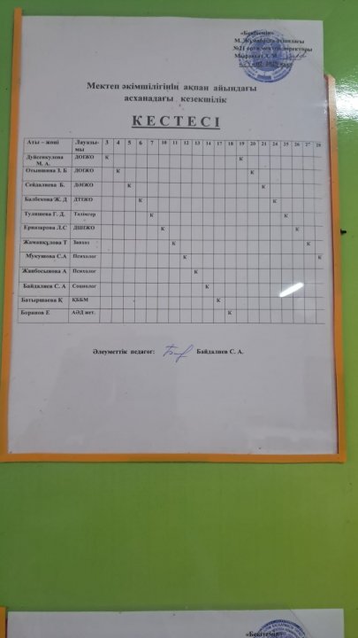 Әкімшілік кезекшілік кестесі