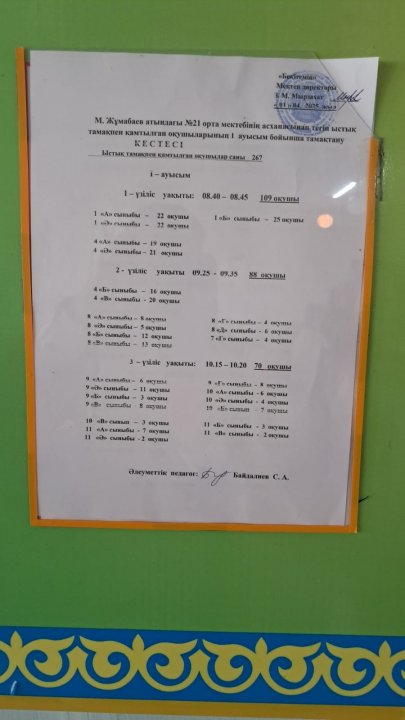 Оқушылардың асханаға кіру кестесі