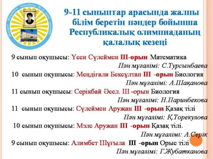 Жалпы білім беретін пәндер бойынша Республикалық олимпиаданың қалалық кезеңі