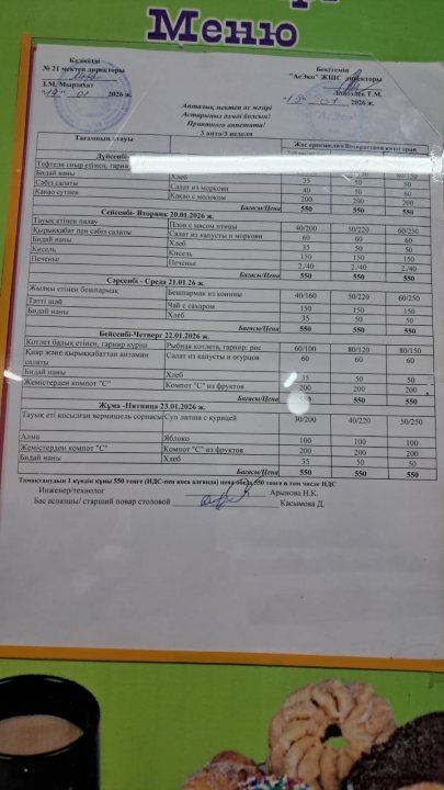Апталық ас мәзір