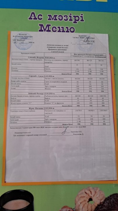 Апталық ас мәзірі